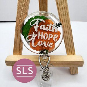 Floral Religious Badge Reel- Faith Love Hope Floral Badge Reel
